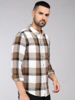 HERE&NOW Tartan Checks Spread Collar Long Sleeves Slim Fit Cotton Casual Shirt - Image 3
