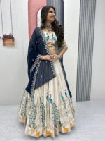 Floral Embroidered Sequinned Semi-Stitched Lehenga & Unstitched Blouse With Dupatta