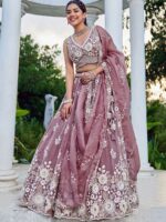 Rama Embroidered Organza Beads & Stones Ready To Wear Lehenga & Choli With Dupatta