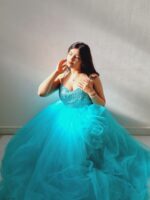 Women Shoulder Straps Floral Net Applique Maxi Dress - Image 2