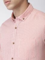 Men Pink & White Slim Fit Striped Casual ShirtMen Pink & White Slim Fit Striped Casual Shirt - Image 2