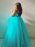 Women Shoulder Straps Floral Net Applique Maxi Dress - Image 3