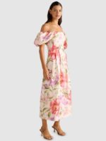 Women Floral Printed Off-Shoulder Fit and Flare Midi Dress - Image 3