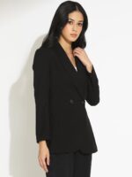 SHOWOFF Women Black Double-Breasted Blazer with Shoulder Pads