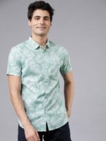 Men Green & White Slim Fit Printed Casual Shirt - Image 2